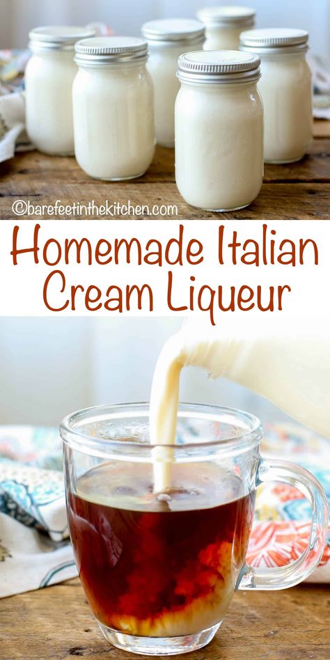 Italian Cream Liqueur | barefeetinthekitchen.com Homemade Alcohol, Homemade Liquor, Liquor Recipes, Italian Cream, Liqueurs Recipes, Liquor Drinks, Cream Liqueur, Homemade Drinks, Homemade Italian