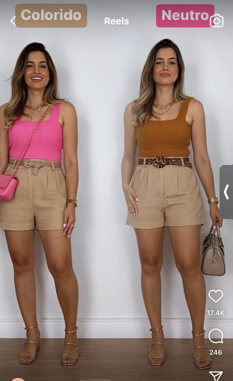 Nude Shorts Outfit, Outfit Short Beige, Beige Shorts Outfit, Looks Com Short, Short Social, Camel Outfit, Nude Shorts, Shorts Outfits Women, Beige Outfit