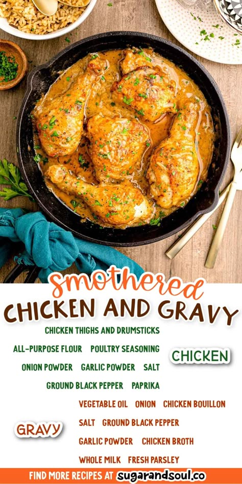 Chicken Legs And Gravy Crockpot, Kardea Brown Smothered Chicken, Chicken Drumsticks With Gravy, Dinner Ideas Chicken Legs Drumstick Recipes, Chicken Legs And Gravy, Skillet Drumsticks, What To Do With Chicken Drumsticks, Chicken Drumstick Soup, Smothered Drumsticks