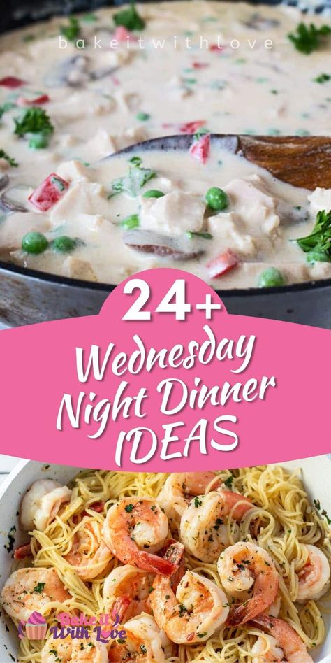 Wednesday night dinner ideas: a collection of delicious weeknight recipes that are easy to prepare after work! These tasty mid-week meals include family-favorite recipes like meatloaf and enchiladas as well as some quick and easy protein options! If you're trying to decide what to serve for dinner tonight, you've come to the right place! BakeItWithLove.com #bakeitwithlove #wednesday #dinner #supper #recipes Wednesday Night Dinner Ideas, Wednesday Dinner, Dinner Ideas Family, Protein Options, Week Meals, Family Favorite Recipes, Night Dinner Recipes, Easy Protein, Weeknight Recipes