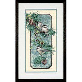 Chickadees on a Branch, Stamped Cross Stitch_03199 Stamped Cross Stitch Kits, Dimensions Cross Stitch, Stamped Cross Stitch, Chickadees, Cross Stitch Bird, Branch Design, Needle Arts, Joanns Fabric And Crafts, A Cross