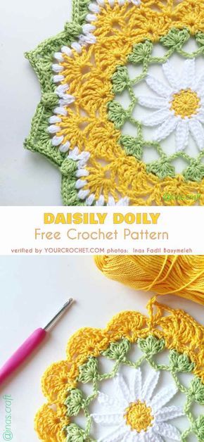 Daisily Doily Free Crochet Pattern #freecrochetpattern #doily #daisy #daisies #crochetdaisy Coaster Ideas, Free Crochet Doily Patterns, Dishcloth Crochet Pattern, Crochet Coaster Pattern, Crochet Coaster, Crochet Mandala Pattern, Creative Crochet, Crochet Daisy, Crochet Doily Patterns