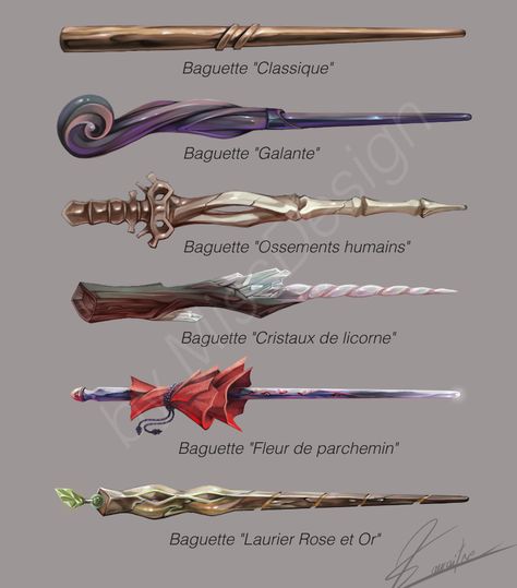 Some Wands in Harry Potter Style by MissDesign33 Harry Potter Magic Items, Wands Concept Art, Wizarding World Wands, Fantasy Wand Designs, Wand Designs Drawings, Harry Potter Wand Ideas, Wands In Harry Potter, Harry Potter Wand Designs, Harry Potter Wands Oc