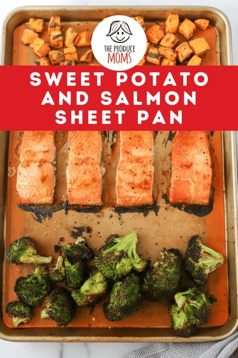 Sweet Potato And Salmon, Good Sweet Potato Recipe, Salmon Broccoli, Sheet Pan Salmon, Pan Salmon, Salmon And Sweet Potato, Salmon And Broccoli, Course Ideas, Pan Recipe