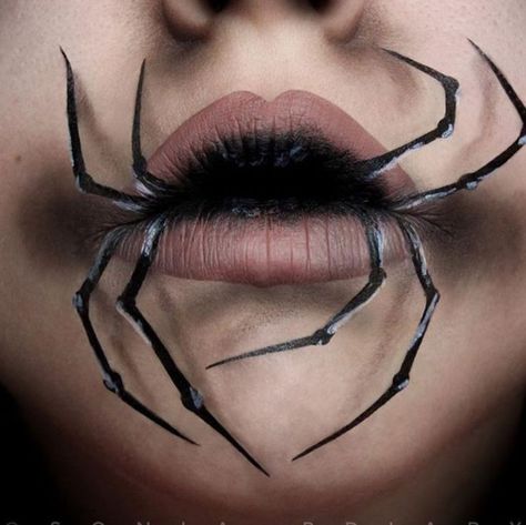 Spider Lips Makeup, Maquillage Halloween Simple, Spider Makeup, Creative Halloween Makeup, Halloweenský Makeup, Holloween Makeup, Creepy Halloween Makeup, Den Mrtvých, Halloween Makeup Pretty