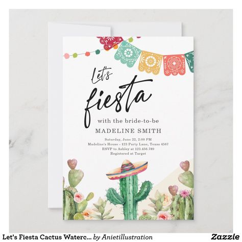 Cactus Invitation, Mexican Bridal Showers, Fiesta Bridal Shower Invitations, Watercolor Bridal Shower Invitations, Cactus Watercolor, Fiesta Bridal Shower, Mexican Birthday, Gender Reveal Party Invitations, Couples Shower Invitations