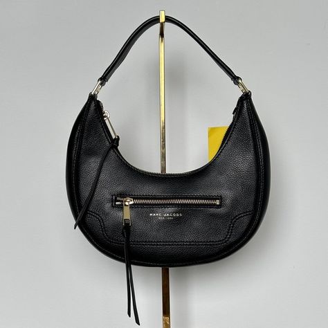 Marc Jacobs Small Leather Crescent Shoulder Bag in Black Crescent Shape, Leather Crafts, Leather Craft, Pebbled Leather, Inside Pocket, Crescent, Marc Jacobs, Zip Pockets, Fashion Inspo