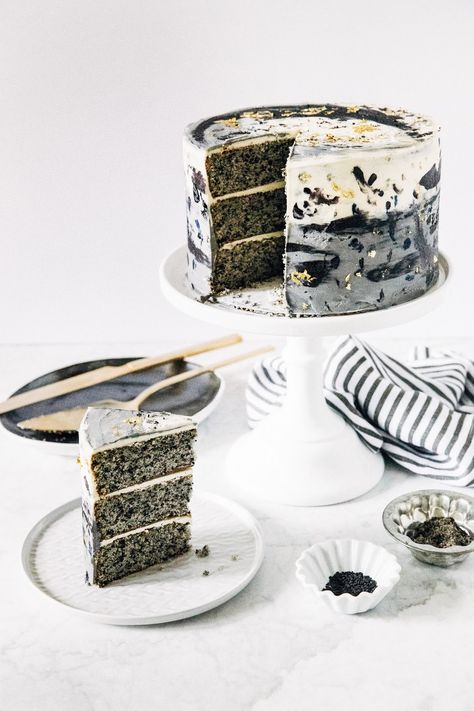 bomb cyclone black sesame cake | hummingbird high || a desserts and baking blog Sesame Cake Recipe, Black Sesame Cake, Sesame Cake, Food Moodboard, Food Photography Dessert, American Buttercream, Chinese Dumplings, Slow Cooker Desserts, Cake Photography