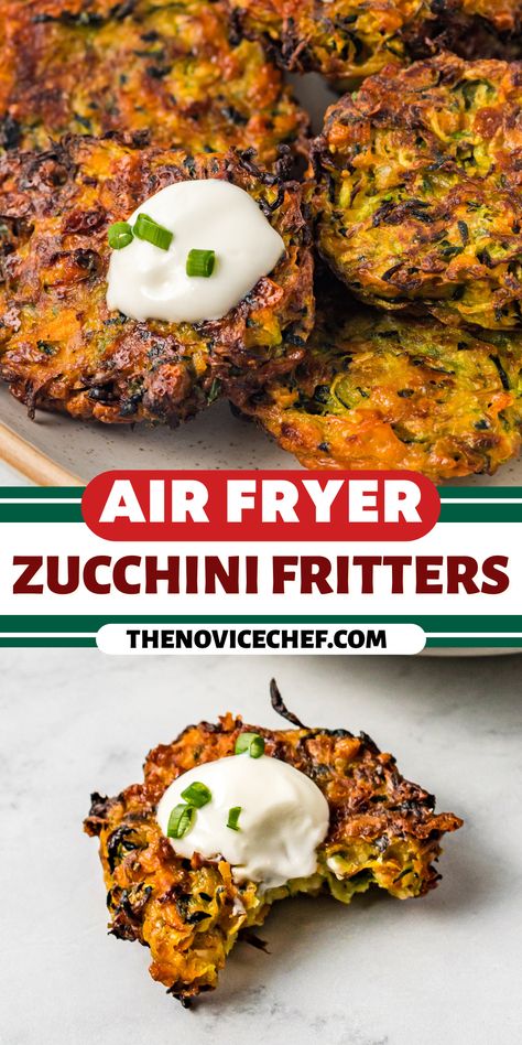 Air Fryer Zucchini Fritters Air Fryer Zucchini Fritters, Squash Fritters, Air Fryer Zucchini, Zucchini Fritters Recipe, Veggie Fritters, Easy Air Fryer Recipes, Air Fried Food, Bacon Pasta, Easy Veggie