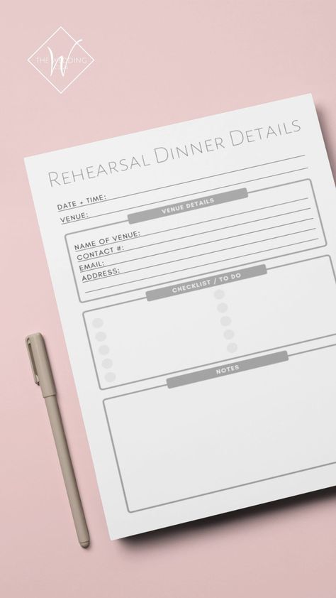 How to plan your rehearsal dinner - the rehearsal dinner details sheets - TWCprintables - The Wedding Club Rehearsal Dinner Checklist, Venue Checklist, Planning Schedule, Rehearsal Dinner Planning, Dinner Planning, Wedding To Do List, Bridal Tips, Checklist Printable, Rehearsal Dinner Invitation