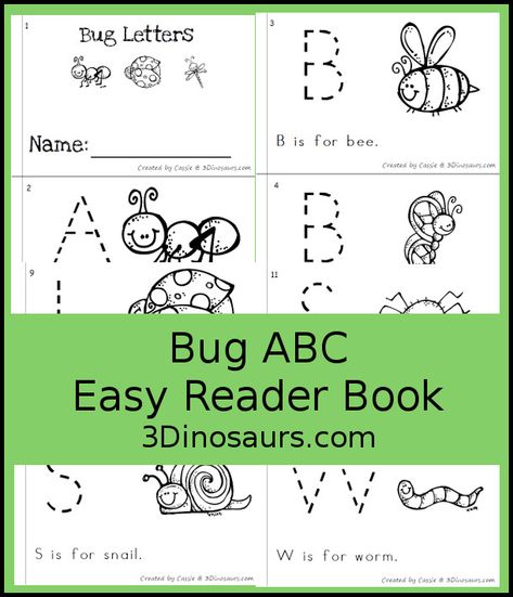 Free Bug ABC Easy Reader Book Printable - is a 12 pages book with 11 bugs for kids to trace the uppercase beginning sound and read a simple sentence - 3Dinosaurs.com #abcs #easyreaderbook #freeprintable #3dinosaurs #bugs Bug Alphabet, W Is For Worm, Alphabet Letter Find, Letter Writing Worksheets, Learning Folder, Easy Reader Books, Bug Activities, Simple Sentence, Insects Preschool