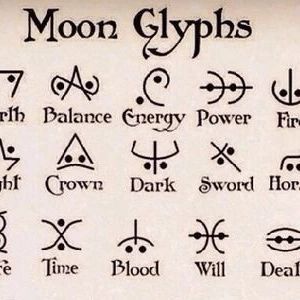 Magic Glyphs, Witchcraft Glyphs, White Witch Symbols, Witch Alphabet, Moon Glyphs Tattoo, Witch’s Runes, Moon Glyphs, Witches Alphabet, Writing Prompts Poetry