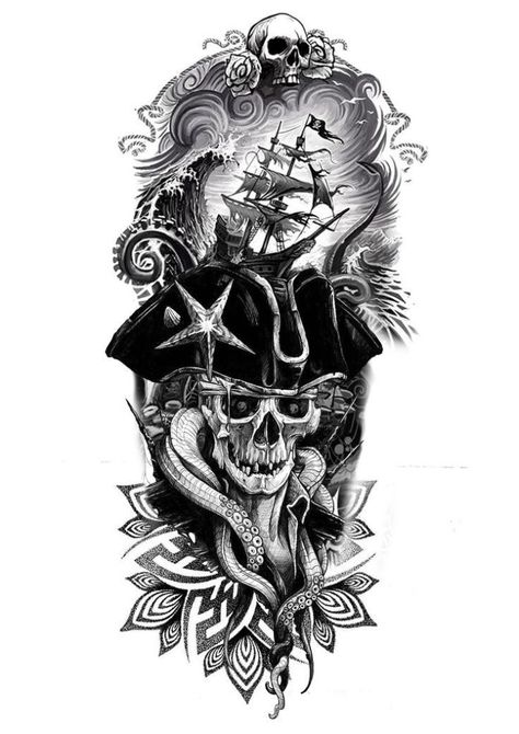 235 Remarkable Pirate Tattoos Ideas For Men and Women (2023) - TattoosBoyGirl Pirate Arm Tattoo, Nautical Pirate Tattoo, Pirate Ship Skull Tattoo, Pirate Tattoo Sleeve Ideas, Pirates Skull Tattoo, Tattoo Ideas Pirate, Pirates Ship Tattoo, Pirate Skull Tattoo Design, Pirate Back Tattoo