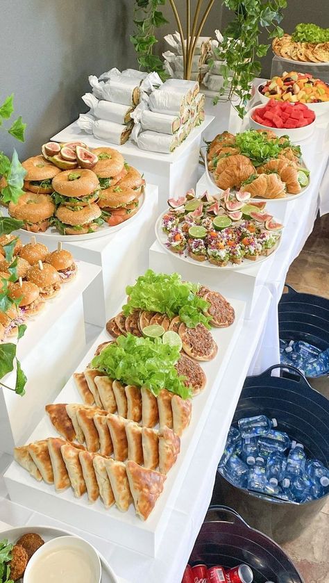 Wedding Morning Food, Sandwich Bar Buffet, Sandwiches Party Tray, Sandwich Catering, Brunch Reception, Wedding Brunch Reception, Catering Platters, Food Spread, Slider Sandwiches