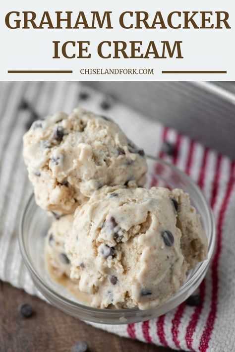 Loaded with graham crackers, chocolate chips and Buncha Crunch, this graham cracker ice cream will have you wondering where it has been all of your life. #grahamcrackericecream #icecream #homemadeicecream #dessert | chiselandfork.com Graham Cracker Ice Cream, Ice Cream Sauce, Homemade Ice Cream Cake, Cuisinart Ice Cream Maker, Ice Cream Maker Recipes, Cookie Dough Ice Cream, Ice Cream Pops, Protein Ice Cream, Chocolate Crunch