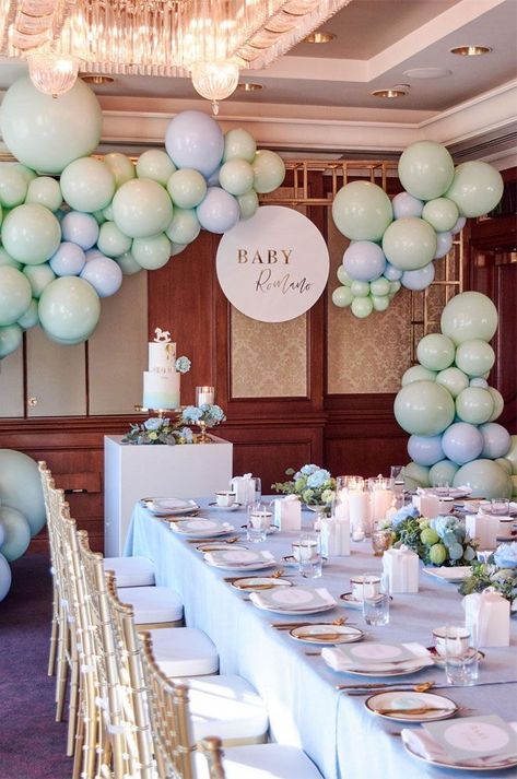 Zana Pali and Gianni Romano pastel blue and mint green baby shower #babyshower #babyshowerideas #bluebabyshower #pastelbabyshower #babyshowerinspiration Pastel Green Baby Shower Ideas, Blue Green Baby Shower Ideas, Green And Blue Baby Shower Ideas, Mint Green Baby Shower Ideas, Mint Baby Shower Ideas, Blue And Green Baby Shower Ideas, Pastel Baby Shower Decorations, Pastel Baby Shower Ideas, Mint Green Decor