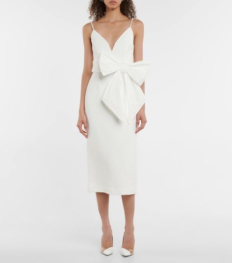 Rebecca Vallance - Bridal Genevieve bow-trimmed crêpe midi dress | Mytheresa Jacquemus Dress, Summer Evening Dress, Dresses For Summer, Crepe Midi Dress, Rebecca Vallance, Trends For 2024, Boho Chic Dress, Bow Shop, Wedding Dress Shoes