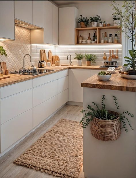 Small Condo Kitchen, Mediterranean Kitchen Design, Minimalist Ideas, Simple Living Room Decor, Cosy Kitchen, Minimalist Kitchen Design, Aesthetic Kitchen, Beautiful Home Designs, Boho Kitchen