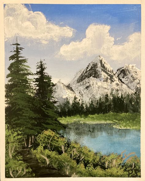 Bob Ross Easy Painting, Bob Ross Mountains Tutorial, Mountain Tutorial, Bob Ross Tutorial, Bob Ross Landscape, Bob Ross Art, Tutorial Painting, Painting In Acrylic, Distant Mountains