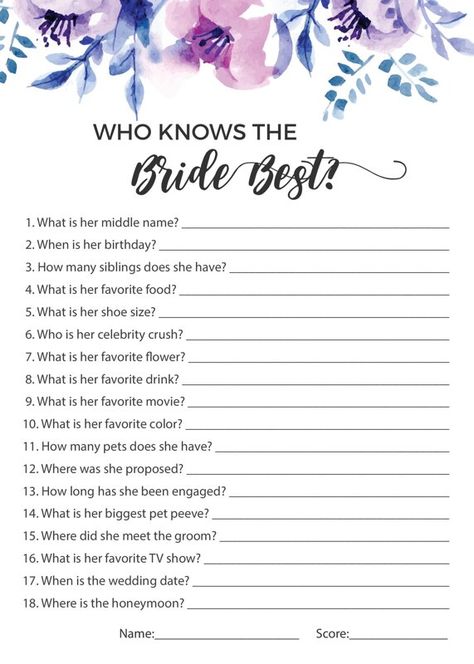 Lavender Floral Who Knows the Bride Best Printable Cards Who Knows The Bride Best, Lavender Floral, Printable Game, Pet Peeves, Interactive Game, The Guest, Printable Games, Bridal Shower Games, Who Knows