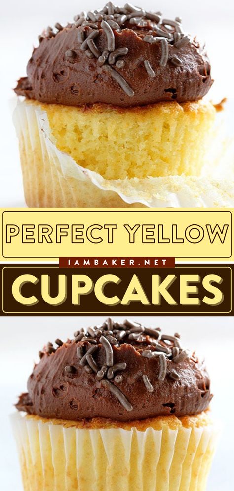 Yellow Cupcakes Chocolate Frosting, Easy Yellow Cupcake Recipe, Homemade Yellow Cupcakes, Best Yellow Cupcake Recipe, Yellow Cake Cupcake Recipe, Yellow Cupcakes With Chocolate Frosting, Cake Flour Cupcakes Recipes, Yellow Cupcake Recipe From Scratch, Moist Yellow Cupcake Recipe