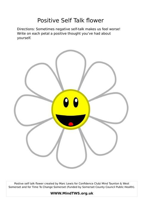 Positive Talk Activities, Positive Thinking Activities For Kids, Positive Worksheets, Positive Self Talk Worksheet, Positive Self Talk Activities, Self Talk Worksheet, Flowers Worksheet, Coping Skills Activity, Positivity Activities