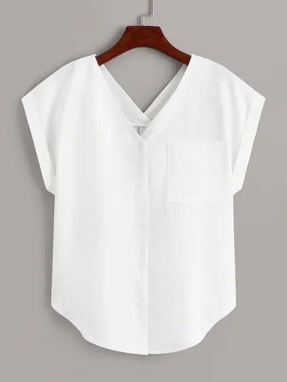 Women's Blouses, Shirts & Dressy Tops | SHEIN Dressy White Blouses, White Blouse Outfit, Long White Blouse, Áo Blu, Women Work Blouse, Sheer White Blouse, Pocket Blouse, Blouse Work Designs, Dressy Tops