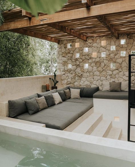 Tulum Airbnb, Wooden Kitchen Table, Quintana Roo Mexico, Small Swimming Pools, Patio Tiles, Rooftop Patio, Built In Seating, Beautiful Apartments, Quintana Roo