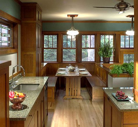 Bungalow Kitchen Remodel, Mission Style Kitchens, Craftsman Kitchens, Craftsman Interiors, Arts And Crafts Style Homes, Arts And Crafts Kitchen, Modular Home Builders, Bungalow Kitchen, Kitchen 2020