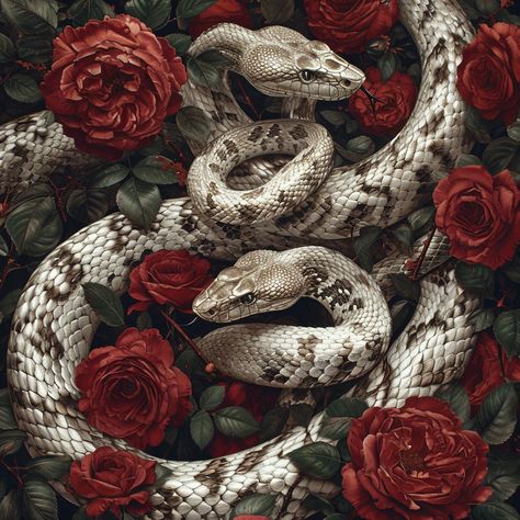 Snake Asthetic Picture, Snake Wallpaper Laptop, Snake Wallpaper Black, Snake In Flowers, Snakes And Flowers, Red Serpent, Snake Aesthetic, Amaranth Flower, Dark Academia Prints