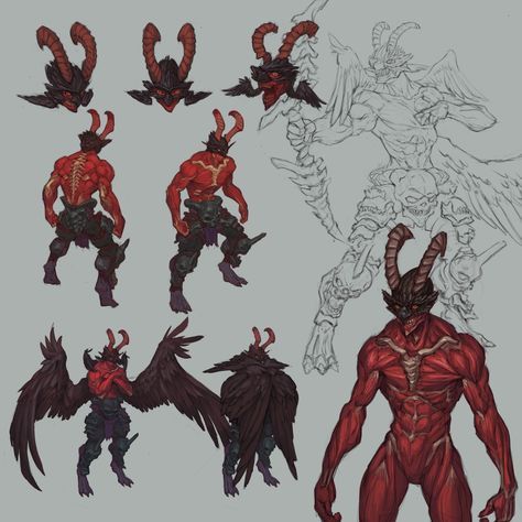 ArtStation - Demon Hunter, Morgan Howell Red Demon Character Design, Anime Demon Design, Demon Illustration Character Design, Fire Demon Character Design, Demon Art Reference, Demon Form Concept Art, Demon Art Drawing, Male Demon Character Design, Demon Creature Design