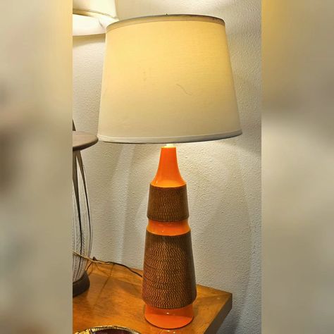 60s orange and brown pottery lamp by Aldo Londi for Bitossi #aldolondi #aldolondibitossi #bitossi #italianpottery #bitossiceramiche #bitossipottery #italianmodern #raymor #foundandchairished @ #modernredux Aldo Londi, Brown Pottery, Pottery Lamp, Italian Pottery, Orange, On Instagram, Instagram