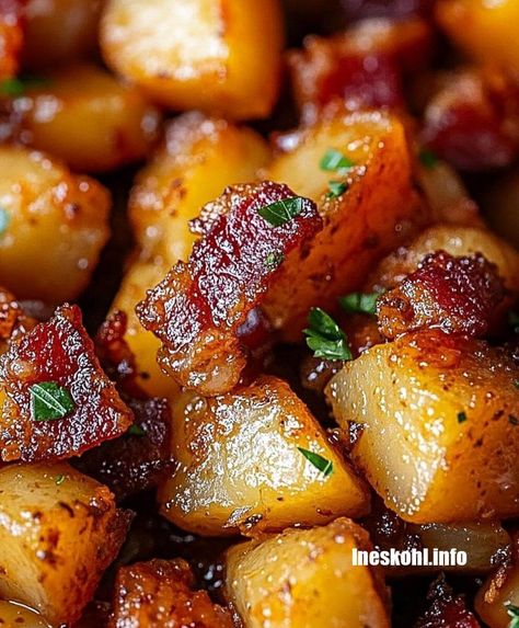 Honey Bacon Roasted Potatoes Honey Bacon Potatoes, Crisp Roasted Potatoes, Bacon Sweet Potato Recipes, Honey Bacon Roasted Potatoes, Bacon And Potato Recipes, South Recipes, Ineskohl Kitchen, Honey Bacon, Easy Corn Chowder