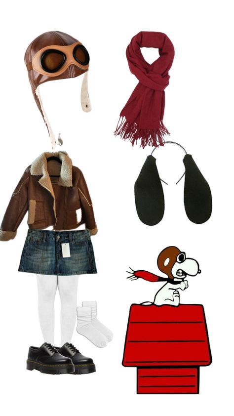 Pilot Snoopy Costume, Snoopy Inspired Outfits, Snoopy Woodstock Costume, Peanuts Costume, Woodstock Costume, Snoopy Red Baron, Snoopy Costume, Peanut Costume, Charlie Brown Costume