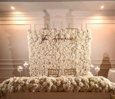 Sweatheart table with runner side to side. Monet candles on each side & flower wall behind it Flower Wall Sweetheart Table, Ivory Roses, Side To Side, Sweetheart Table, Wedding Florals, Flower Wall, Wedding Inspo, Hydrangea, Floral Wedding