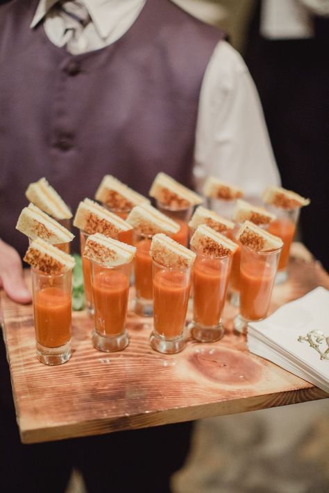 Tomato Soup Shooters, Soup Shooters, Grilled Cheese And Tomato Soup, Cocktail Hour Food, Cheese And Tomato, Dip Sauce, Wedding Food Drink, Soup Appetizers, Mini Tacos