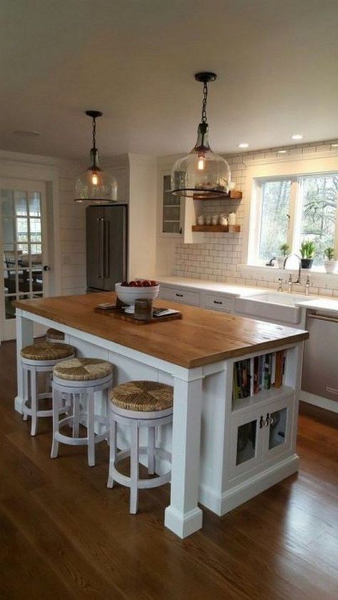 Island Ideas With Seating, Kitchen Island Ideas With Seating, Dapur Skandinavia, Kitchen Islands Ideas With Seating, Dapur Rustic, Small Kitchen Island Ideas, Model Dapur, Seating Storage, Unique Kitchen Design