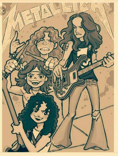 Rock Band Drawings, Cliff Burton Fanart, Rockstar Fanart, Metallica Drawing, Metallica Fanart, Metal Fanart, Band Fanart, Metallica Funny, Kirk Metallica