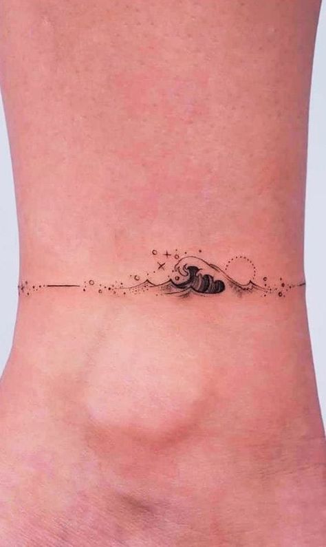 The 90 Most Popular Symbols For Travel Tattoos | Unique & Cute Travel Tattoo Ideas Small Wave Tattoo, Tato Minimal, Wave Tattoo, Anklet Tattoos, Muster Tattoos, Petite Tattoos, Butterfly Tattoos, Discreet Tattoos, Waves Tattoo