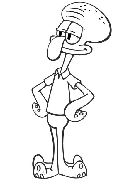 Squidward Coloring Pages, Spongebob Squidward, Spongebob Coloring, Squidward Tentacles, Spongebob Birthday, Line Art Vector, Cartoon Sketches, Cute Coloring Pages, Colouring Books