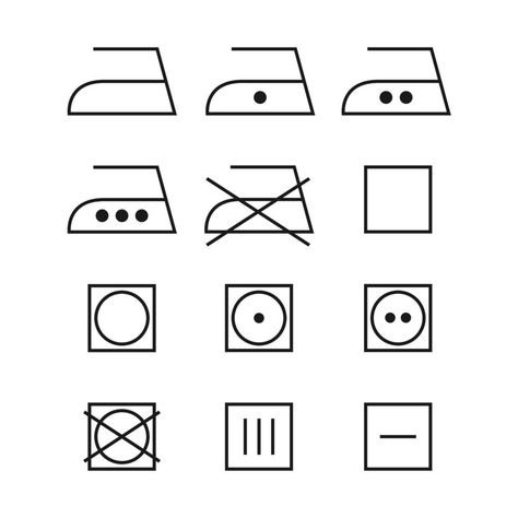 Laundry care icons. Machine and hand wash advice symbols, fabric cotton cloth type for garment labels. Laundry Guide Symbols, Laundry Icons Symbols, Laundry Symbols Printable Free, Laundromat Aesthetic, Laundry Symbols Printable, Care Label Symbols, Clothing Care Symbols, Aesthetic Laundry, Iron Symbol