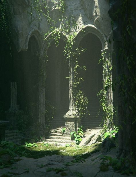 Dark Castle Garden Aesthetic, Overgrown Fantasy City, Dnd Ruins Art, Overgrown Manor, Lake Mood Board, Nuclear Apocalypse Aesthetic, Elven Ruins, Background Reference Photo, Overgrown Castle