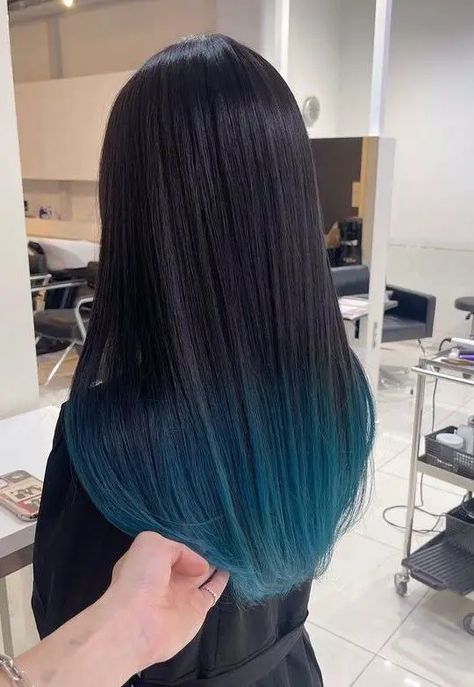 Embrace 2024's Top Ombre Hair Color Trends for Every Style Blue Hair Dye Ideas For Brown Hair, Brown Roots Blue Hair, Hair Dye For Long Hair, Blue Tip Hair, Blue Hair Ideas For Brunettes, Brown To Blue Ombre Hair, Blue Ends Hair, Black To Blue Ombre Hair, Hair Dye Ideas For Brown Hair