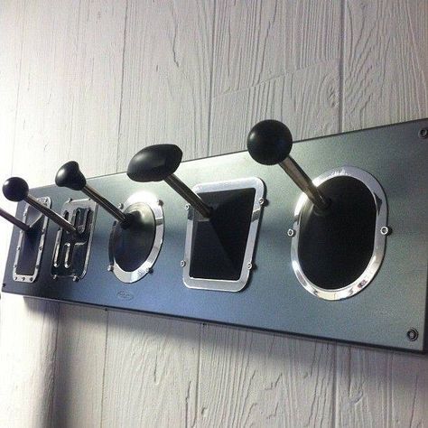 The perfect man cave coat and hat holder - great for a boy's room too. Shared by www.highroadorganizers.com Car Part Art, Car Parts Decor, Car Part Furniture, Automotive Furniture, Camera Car, Car Furniture, Cars Room, Stick Shift, Automotive Decor