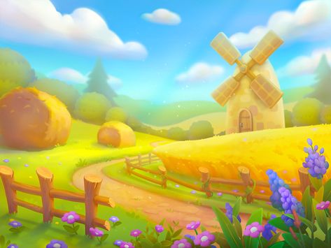 Game Art Environment, Farm Cartoon, Game Background Art, Sky Games, Farm Games, Casual Art, 2d Game Art, Game Environment, Mobile Art