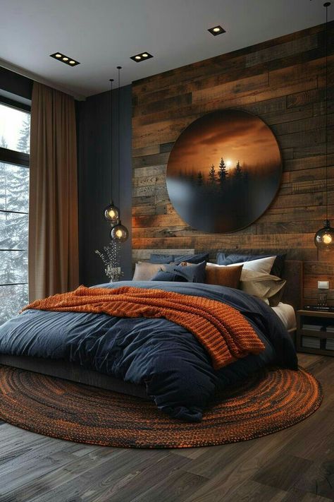 Ski House Bedroom Cozy, Lively Bedroom Ideas, Best Color Schemes For Bedroom, Master Bed Inspiration, Cozy Colors For Bedroom, Cozy Bedroom Colorful, Livingroom Color Ideas, Interior Room Design Bedrooms, Moody Bohemian Bedroom