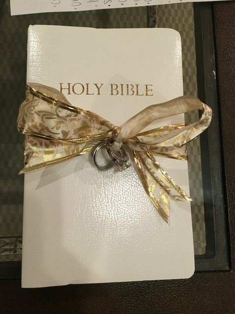 Use a bible instead of a pillow for ring bearer at your wedding Bible Bearer, Best Wedding Themes, Renewing Vows, Dream It Do It, Ring Bearers, Cowgirl Aesthetic, Ring Bearer Pillows, Bridal Gloves, Program Ideas