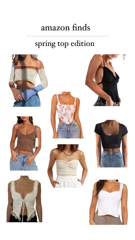 spring tops, summer tops, crop tops, vacation outfit inspo, date night tops, going out tops, amazon fashion, amazon finds, cute tops, outfit inspo Cheap Cute Summer Tops, Amazon Cute Tops, Going Out Tops Amazon, Amazon Tops For Women Summer, Cute Tops Amazon, Amazon Going Out Tops, Amazon Going Out Outfit, Going Out Tops College, Cute Amazon Tops