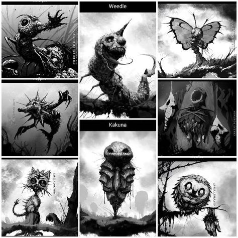 Creepy Pokemon by David Szilagyi Creepy Pokemon, Pokemon Sleeves, Fnaf Coloring Pages, Pokemon Diy, Pokemon Universe, E.t Art, Scary Creepy, Creepy Horror, Paintings And Drawings