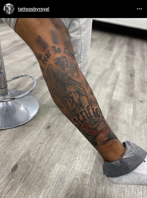 Inner Leg Tattoo For Men, Leg Tattoo Men Black, Outer Leg Tattoo, Tattoo Men Calves, Back Calf Tattoos Men, Side Calf Tattoo Men, Calf Tattoo Men Ideas, Leg Tattoo Men Calves, Leg Sleeve Tattoo Male Black